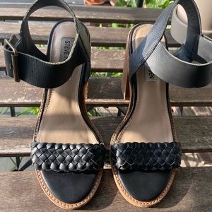 Black Leather Sandal Block Heels